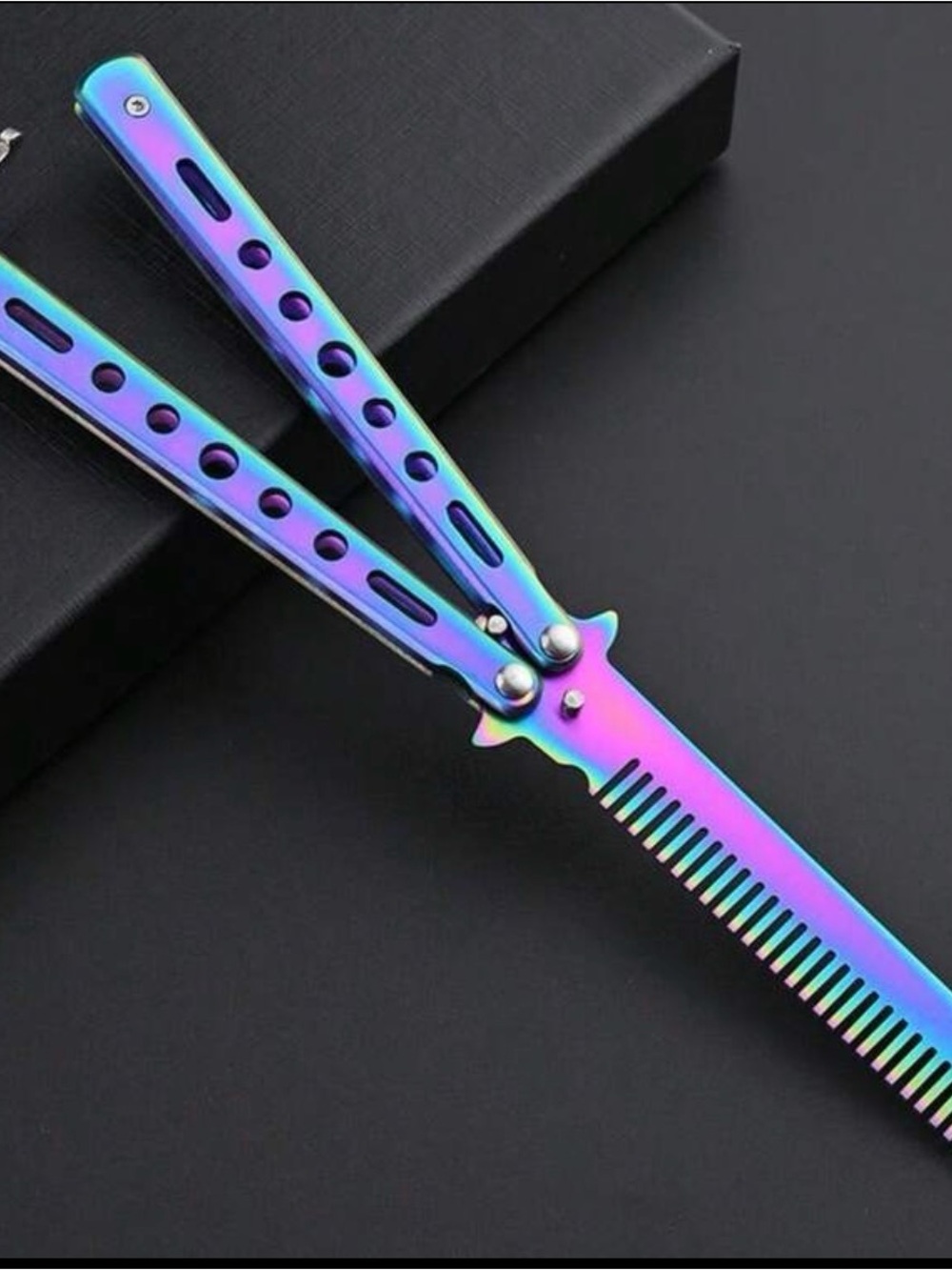 Iridescent Rainbow Balisong Butterfly Comb